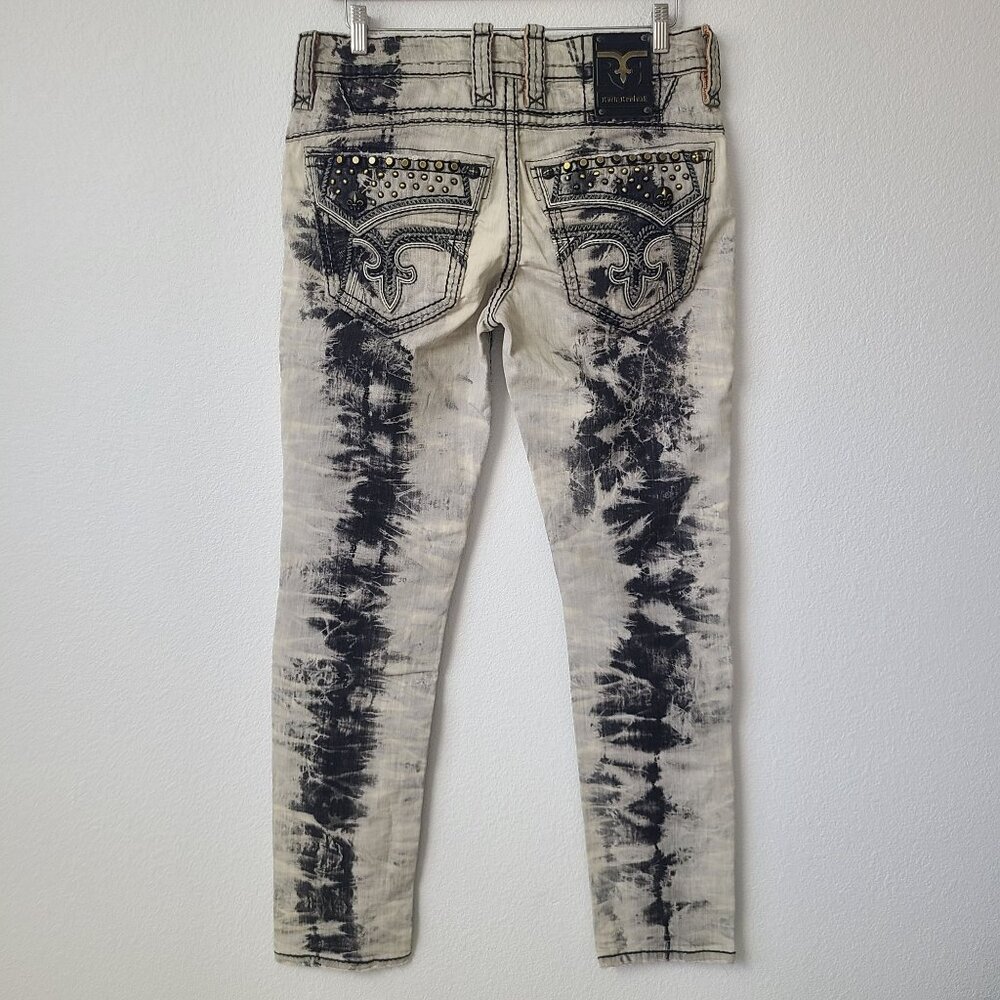 NEW Rock Revival Kesler Biker Distressed Denim Jeans Size 32x34 Gray - Picture 1 of 5